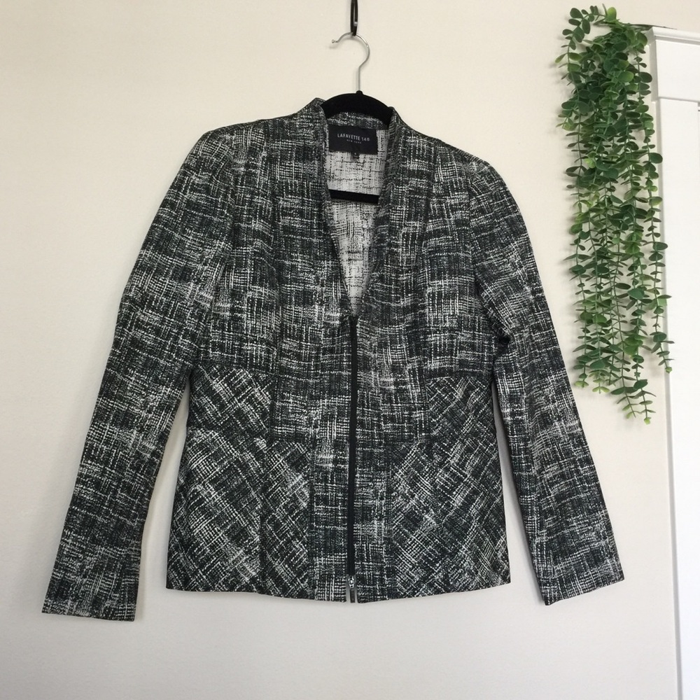Lafayette 148 New York Britta Urban Grid Zip-Front Jacket Size 6